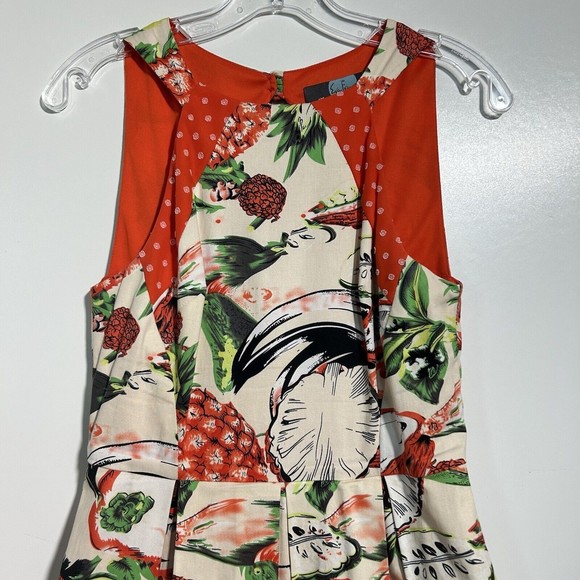 Eva Franco Mandy Dress Sz. 4 Pineapple Halter Cut Out Pleated Sleeveless Lined - Picture 6 of 16